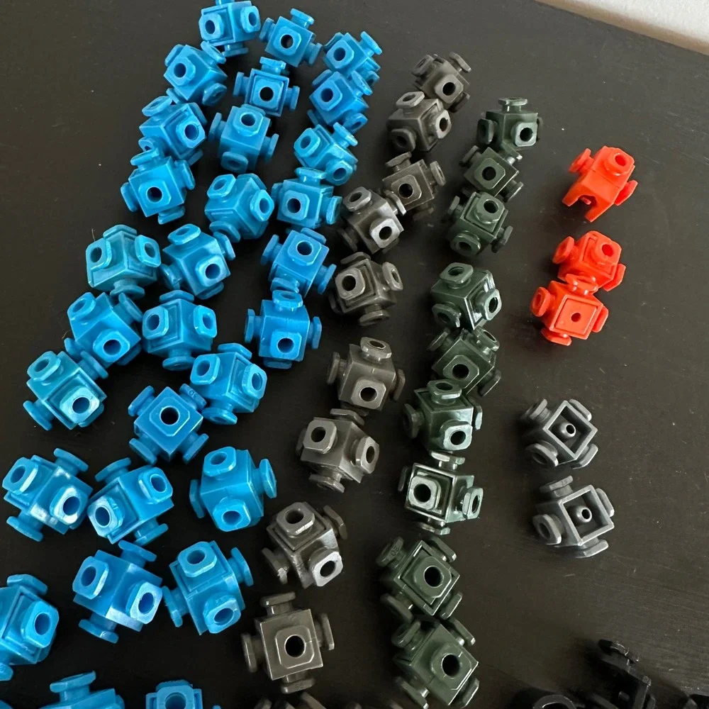 Vtg 59pc Construx Blue Gray 6-Peg Nut Connector Lot Fisher Price Building Parts